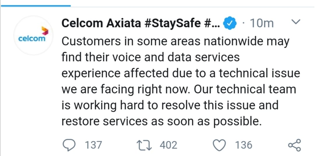 Perkhidmatan Celcom Alami Gangguan