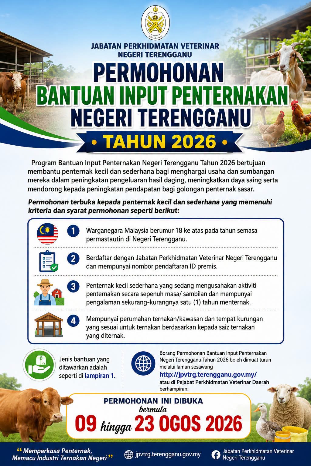 Penternak Terengganu Boleh Mohon Bantuan Input Penternakan Mulai 9 Ogos