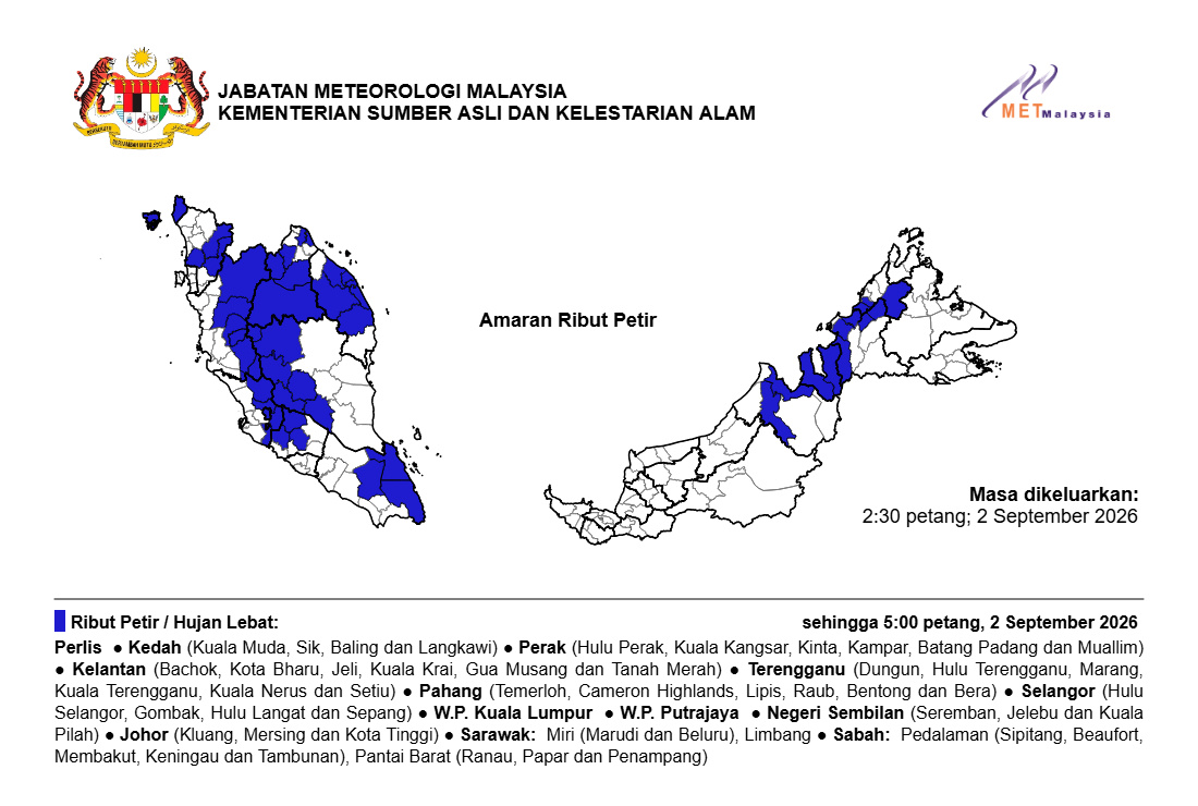 Ribut Petir, Hujan Lebat Landa Beberapa Negeri Termasuk Terengganu