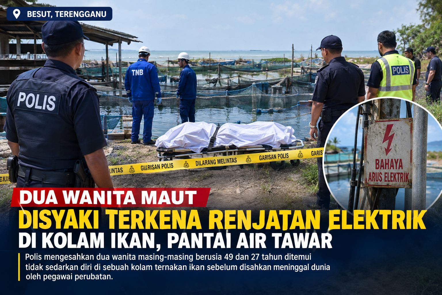 Dua Wanita Maut Disyaki Terkena Renjatan Elektrik di Kolam Ikan